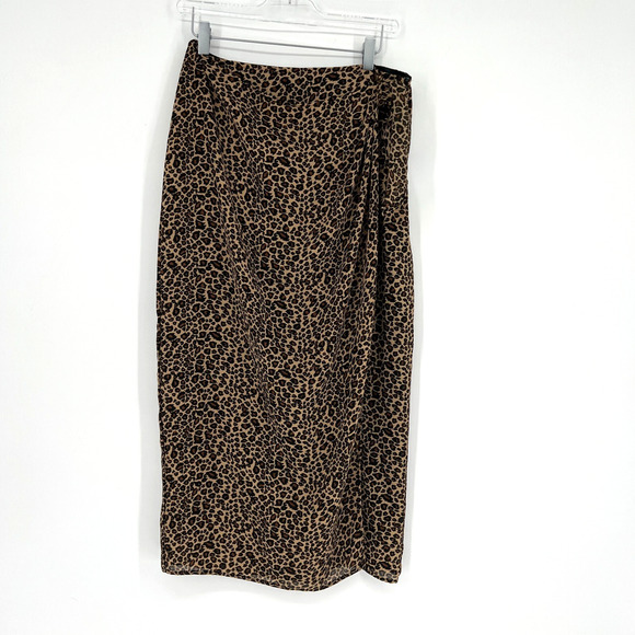 Vtg Patricia Jones USA Skirt Womens 10P Cheetah Print Midi Faux Wrap Old Money - Picture 1 of 8